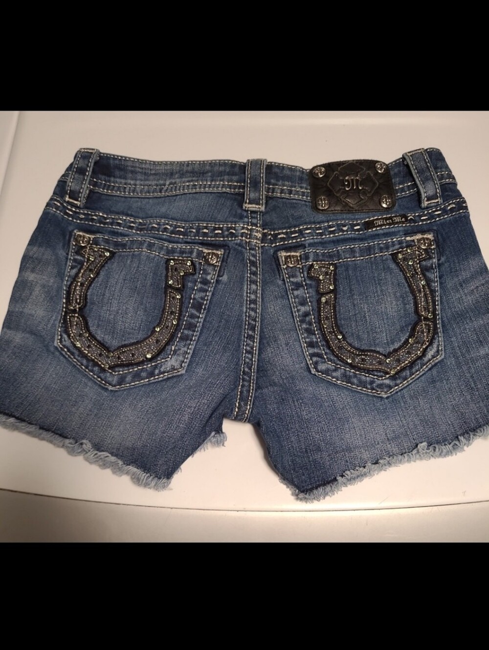 Miss Me Horseshoe Embellished Bling Denim Shorts 28